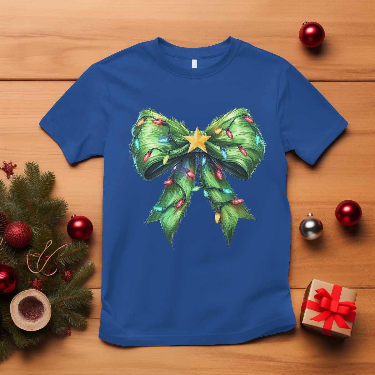 Funny Christmas Coquette T Shirt Green Xmas Tree Bow TS11 Royal Blue Print Your Wear