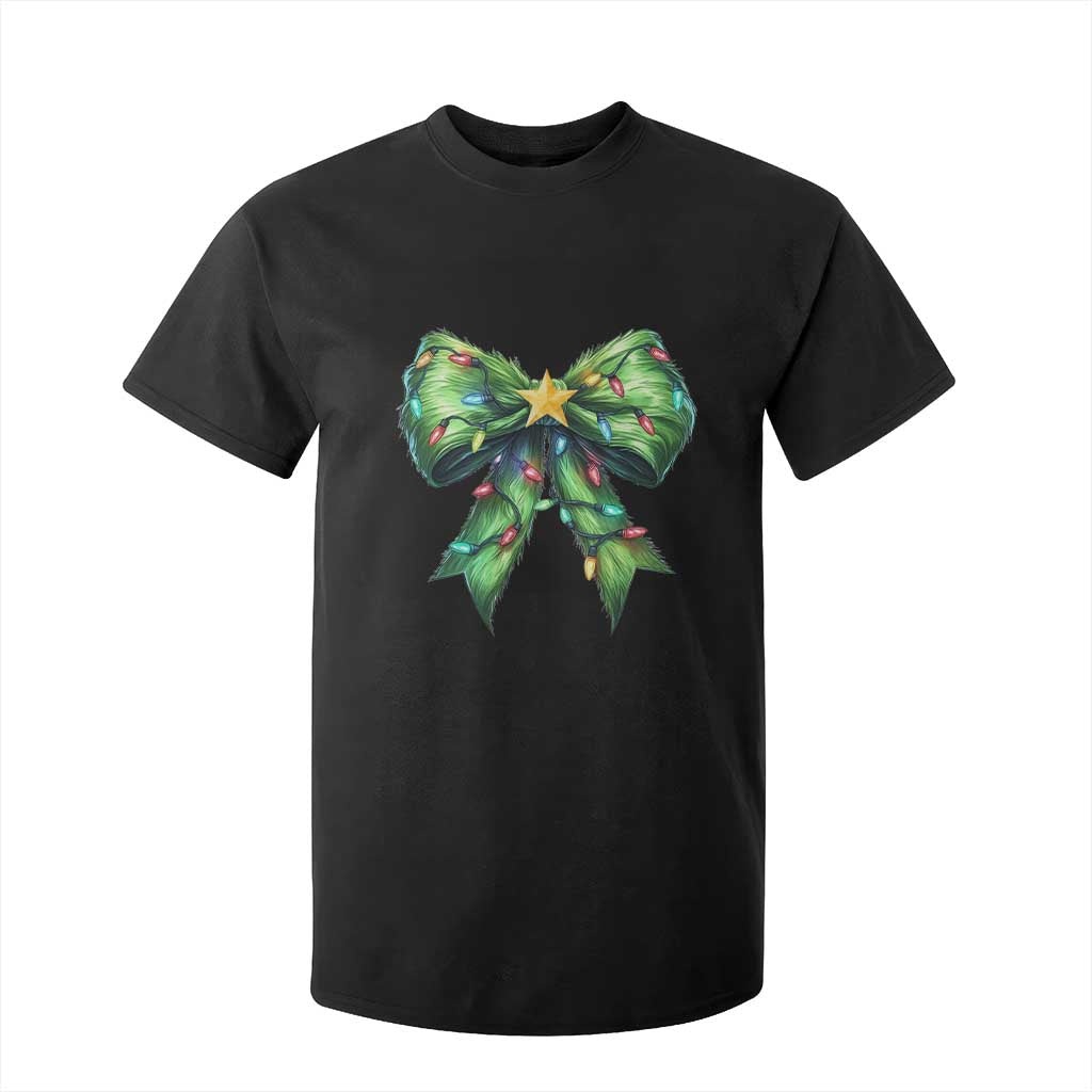 Funny Christmas Coquette T Shirt For Kid Green Xmas Tree Bow TS11 Black Print Your Wear