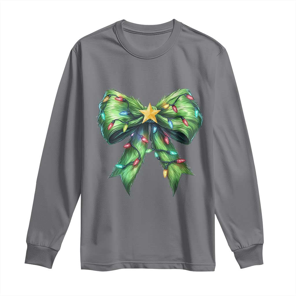 Funny Christmas Coquette Long Sleeve Shirt Green Xmas Tree Bow TS11 Charcoal Print Your Wear