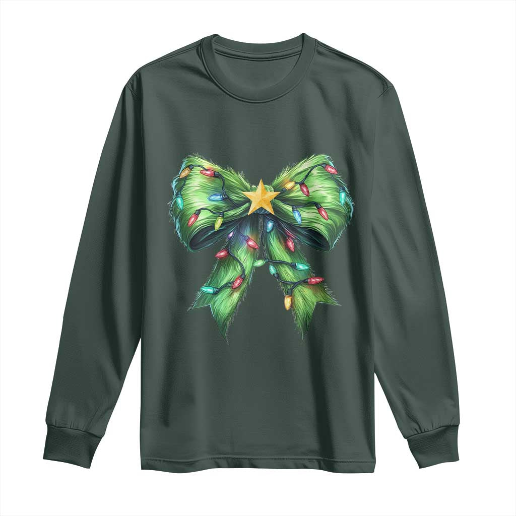 Funny Christmas Coquette Long Sleeve Shirt Green Xmas Tree Bow TS11 Dark Forest Green Print Your Wear