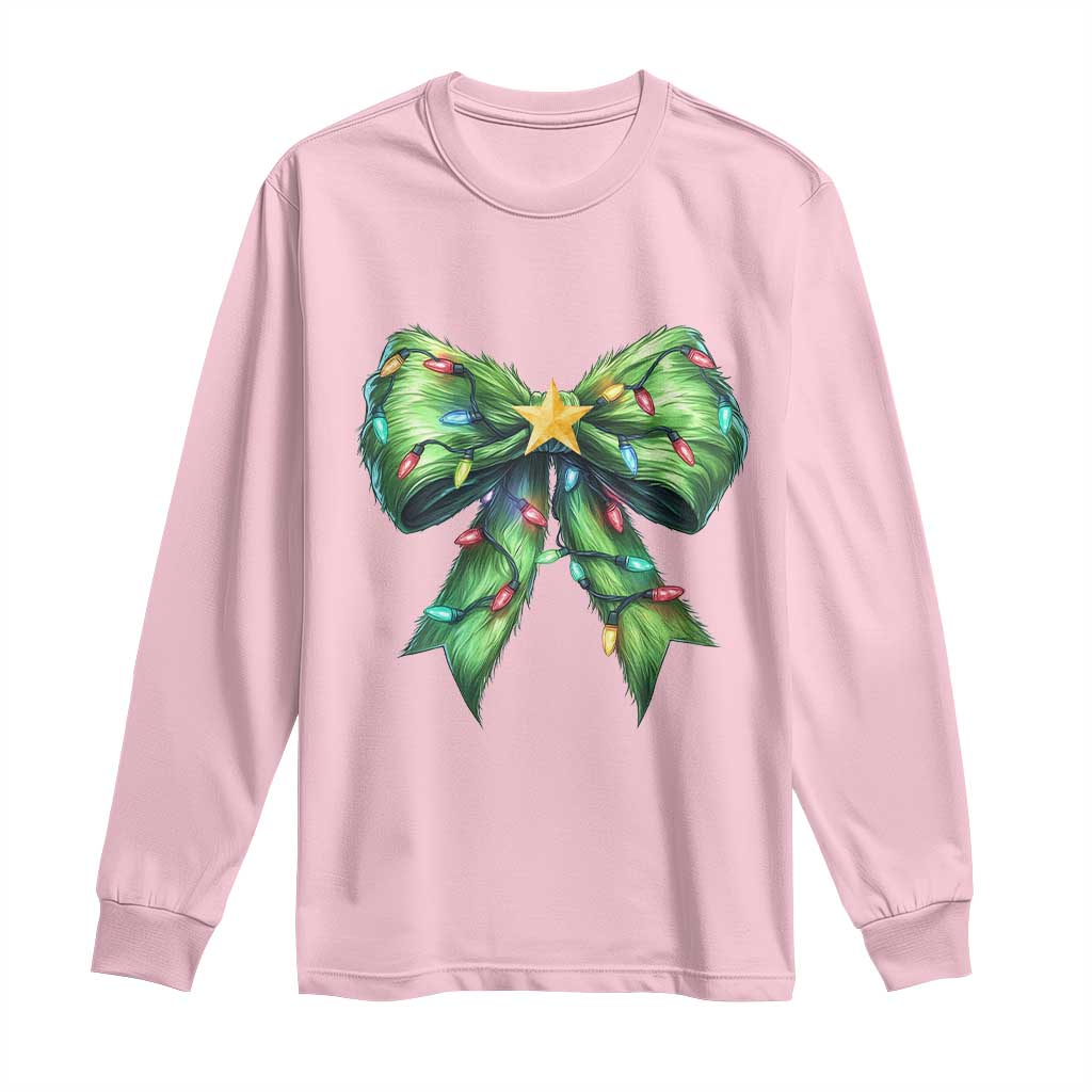 Funny Christmas Coquette Long Sleeve Shirt Green Xmas Tree Bow TS11 Light Pink Print Your Wear