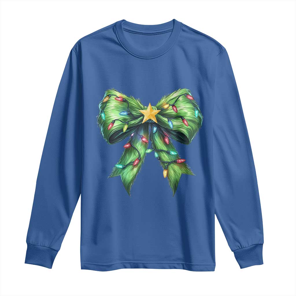 Funny Christmas Coquette Long Sleeve Shirt Green Xmas Tree Bow TS11 Royal Blue Print Your Wear