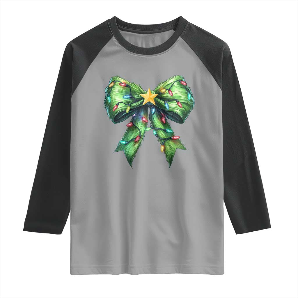 Funny Christmas Coquette Raglan Shirt Green Xmas Tree Bow TS11 Sport Gray Black Print Your Wear