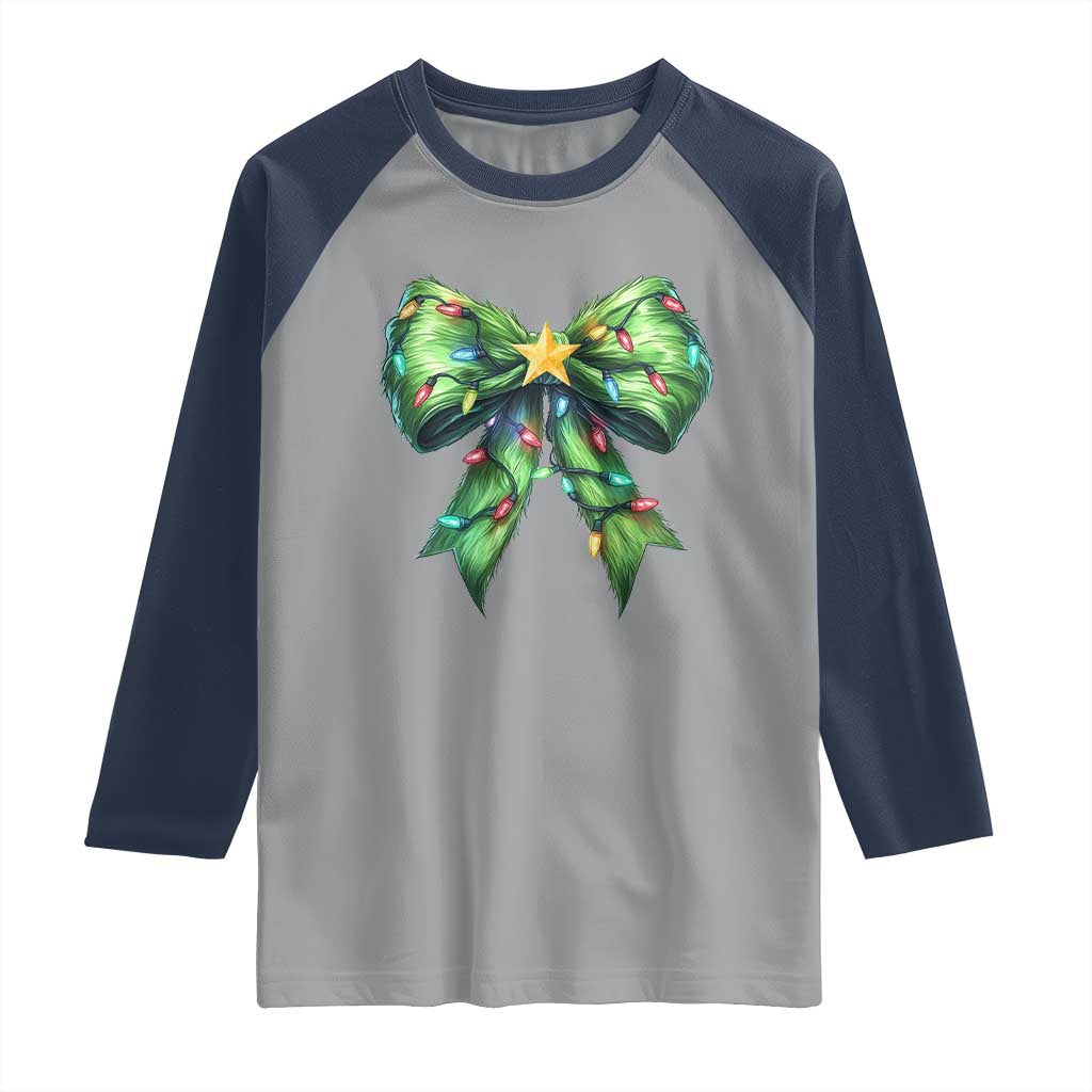 Funny Christmas Coquette Raglan Shirt Green Xmas Tree Bow TS11 Sport Gray Navy Print Your Wear