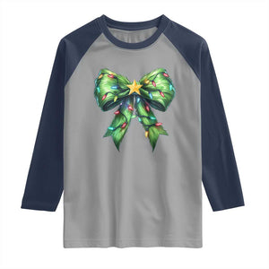 Funny Christmas Coquette Raglan Shirt Green Xmas Tree Bow TS11 Sport Gray Navy Print Your Wear