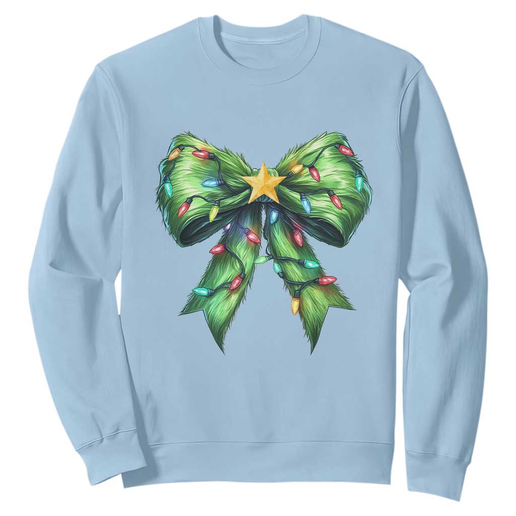 Funny Christmas Coquette Sweatshirt Green Xmas Tree Bow TS11 Light Blue Print Your Wear