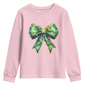 Funny Christmas Coquette Youth Sweatshirt Green Xmas Tree Bow TS11 Light Pink Print Your Wear