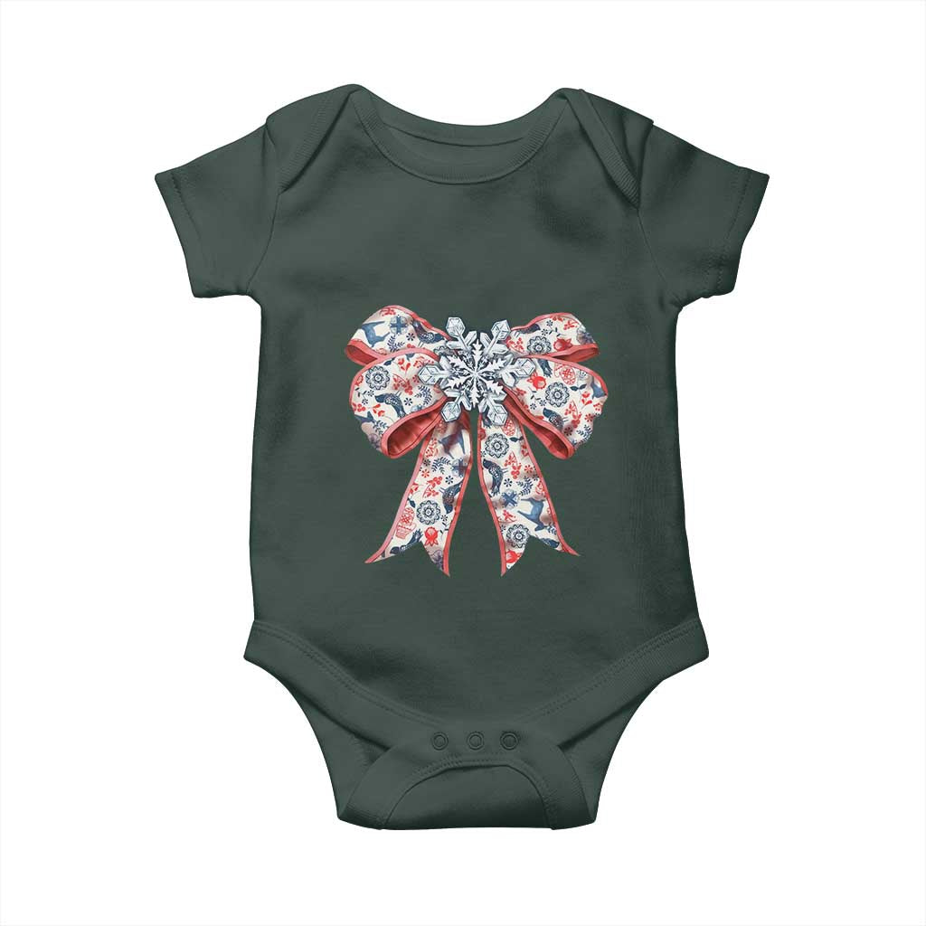 Funny Toile Folk Art Scandinavian Coquette Bow Christmas Baby Onesie TS11 Print Your Wear