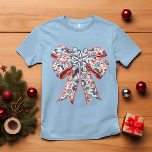 Funny Toile Folk Art Scandinavian Coquette Bow Christmas T Shirt TS11 Light Blue Print Your Wear