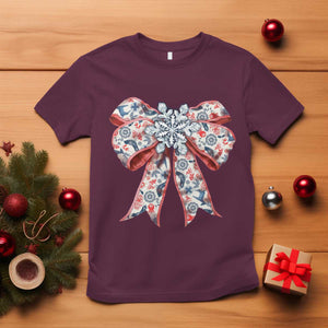 Funny Toile Folk Art Scandinavian Coquette Bow Christmas T Shirt TS11 Maroon Print Your Wear