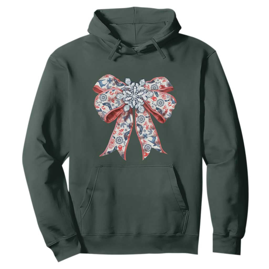 Funny Toile Folk Art Scandinavian Coquette Bow Christmas Hoodie TS11 Dark Forest Green Print Your Wear