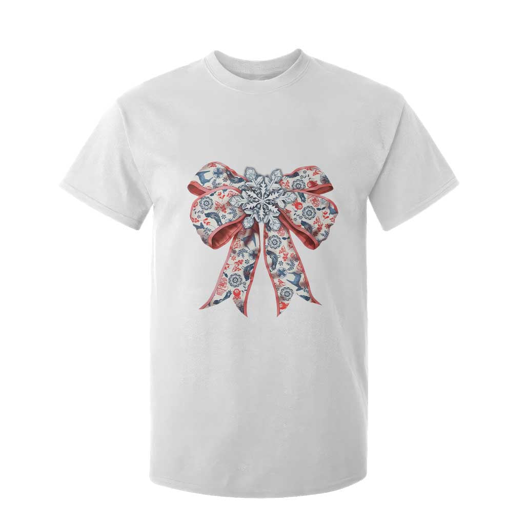 Funny Toile Folk Art Scandinavian Coquette Bow Christmas T Shirt For Kid TS11 White Print Your Wear