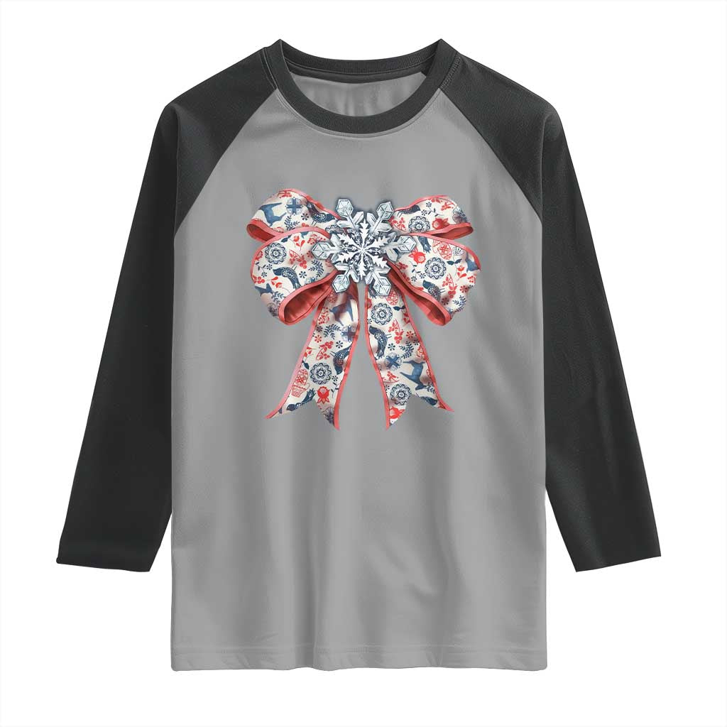 Funny Toile Folk Art Scandinavian Coquette Bow Christmas Raglan Shirt TS11 Sport Gray Black Print Your Wear