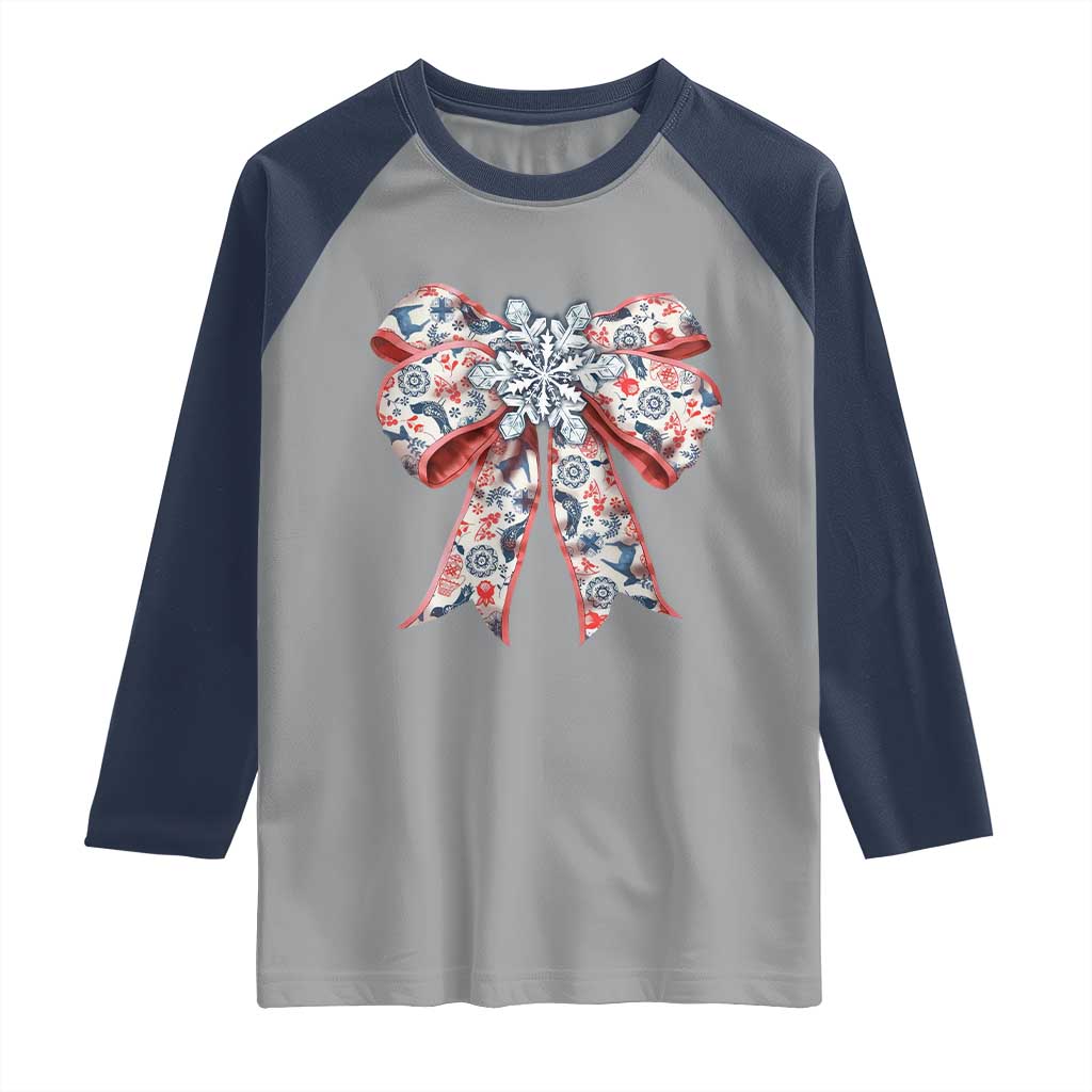 Funny Toile Folk Art Scandinavian Coquette Bow Christmas Raglan Shirt TS11 Sport Gray Navy Print Your Wear