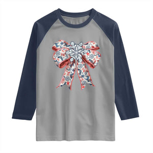 Funny Toile Folk Art Scandinavian Coquette Bow Christmas Raglan Shirt TS11 Sport Gray Navy Print Your Wear
