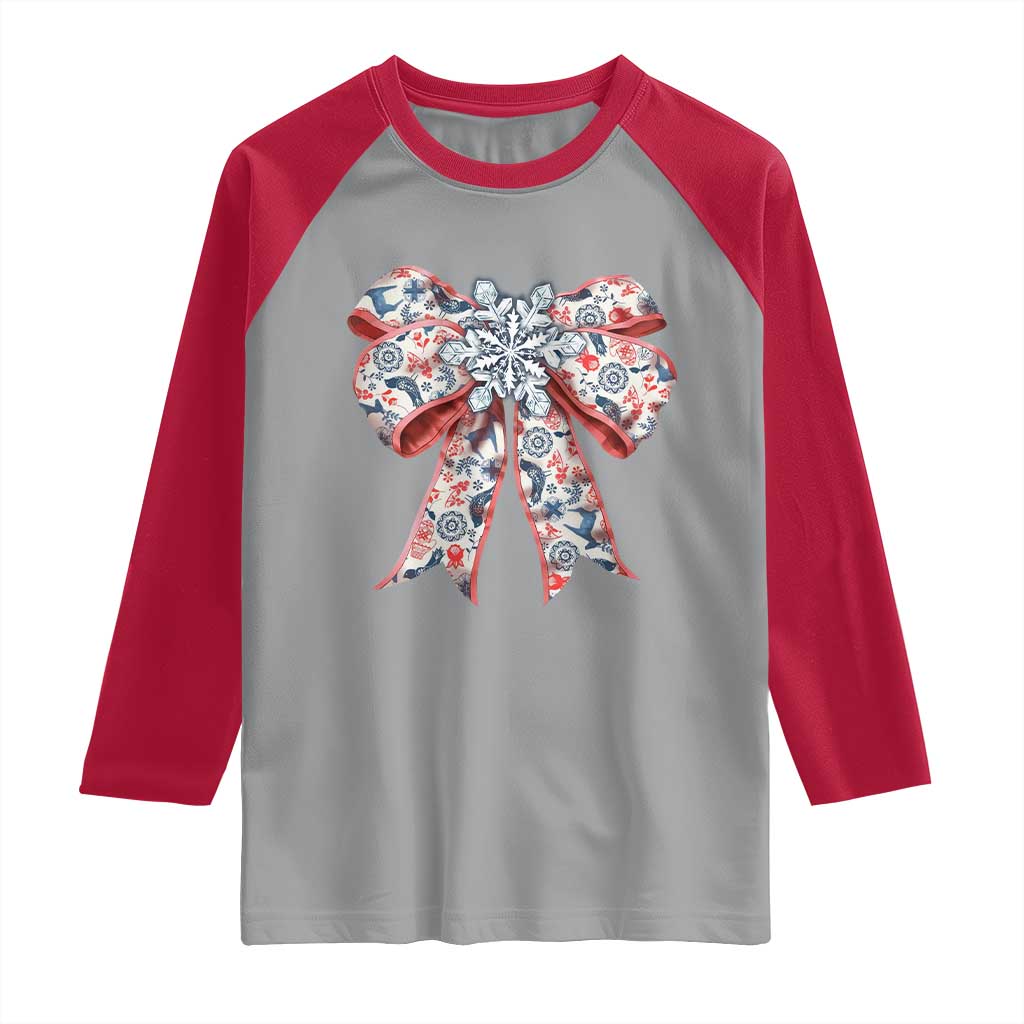 Funny Toile Folk Art Scandinavian Coquette Bow Christmas Raglan Shirt TS11 Sport Gray Red Print Your Wear