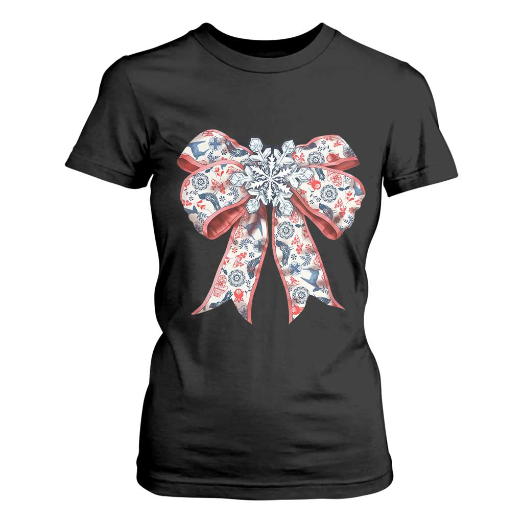Funny Toile Folk Art Scandinavian Coquette Bow Christmas T Shirt For Women TS11 Black Print Your Wear