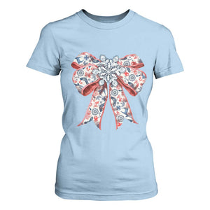 Funny Toile Folk Art Scandinavian Coquette Bow Christmas T Shirt For Women TS11 Light Blue Print Your Wear
