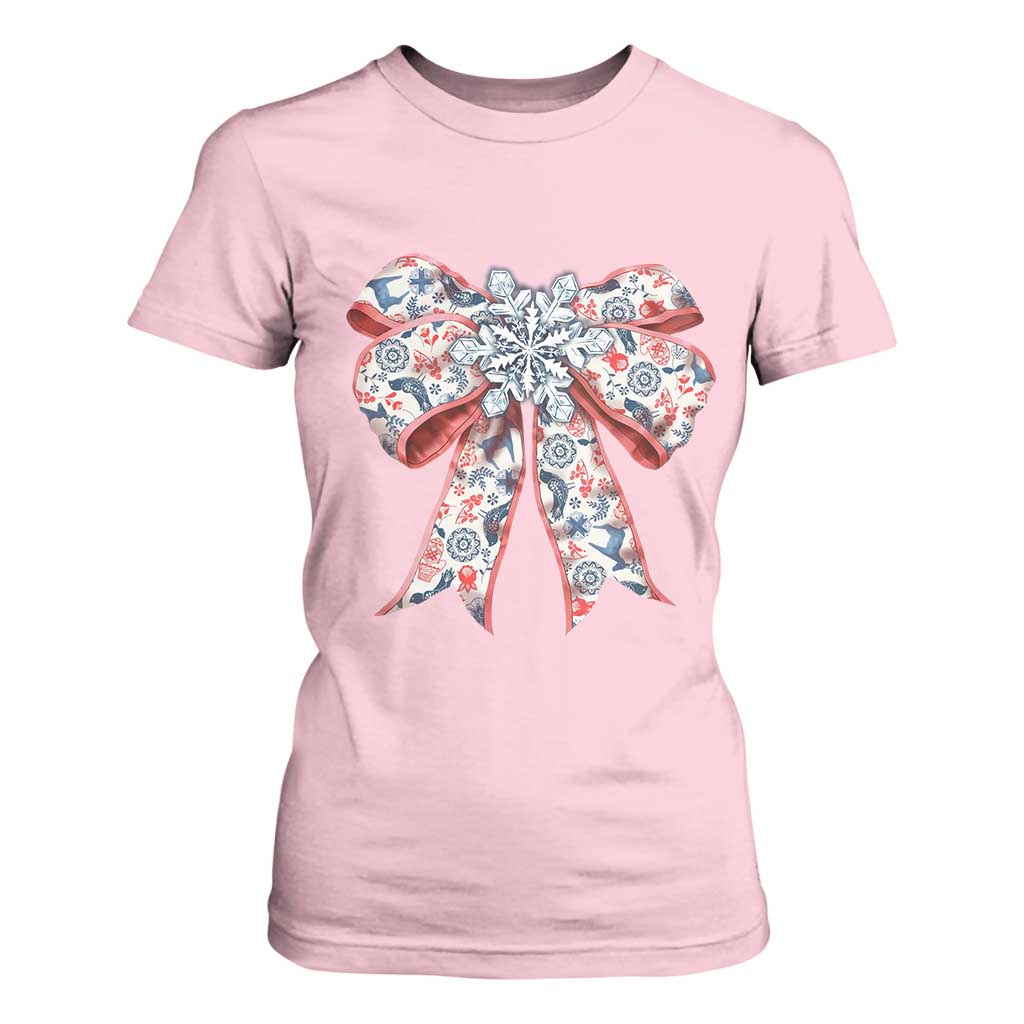 Funny Toile Folk Art Scandinavian Coquette Bow Christmas T Shirt For Women TS11 Light Pink Print Your Wear