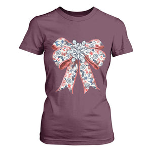 Funny Toile Folk Art Scandinavian Coquette Bow Christmas T Shirt For Women TS11 Maroon Print Your Wear