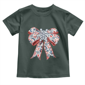 Funny Toile Folk Art Scandinavian Coquette Bow Christmas Toddler T Shirt TS11 Dark Forest Green Print Your Wear