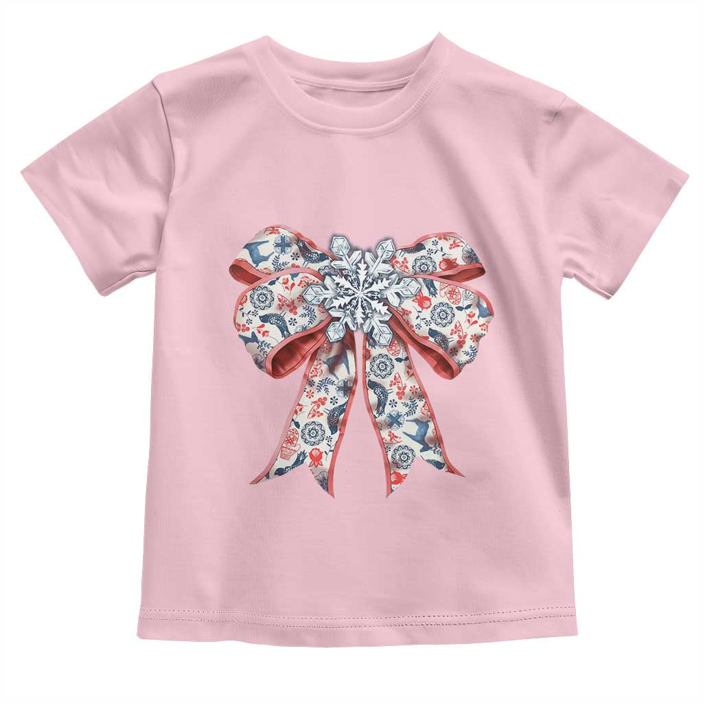 Funny Toile Folk Art Scandinavian Coquette Bow Christmas Toddler T Shirt TS11 Light Pink Print Your Wear
