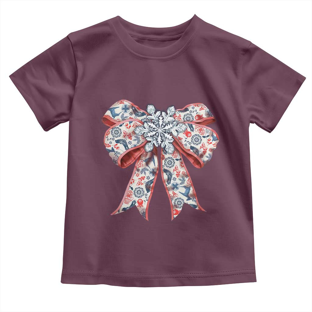 Funny Toile Folk Art Scandinavian Coquette Bow Christmas Toddler T Shirt TS11 Maroon Print Your Wear