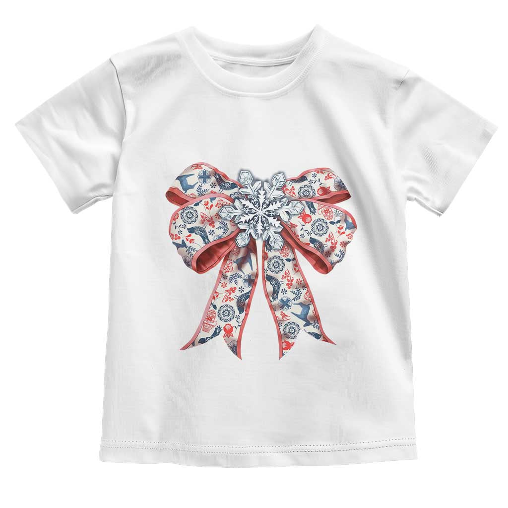 Funny Toile Folk Art Scandinavian Coquette Bow Christmas Toddler T Shirt TS11 White Print Your Wear