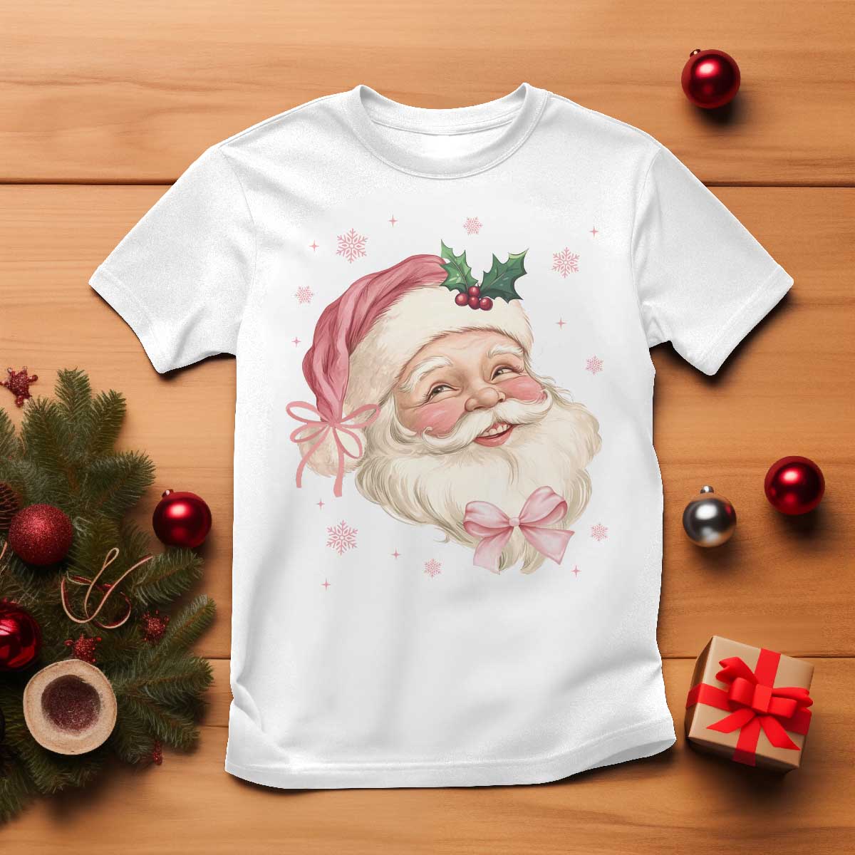 Christmas Coquette Pink Santa Bow T Shirt TS11 White Print Your Wear