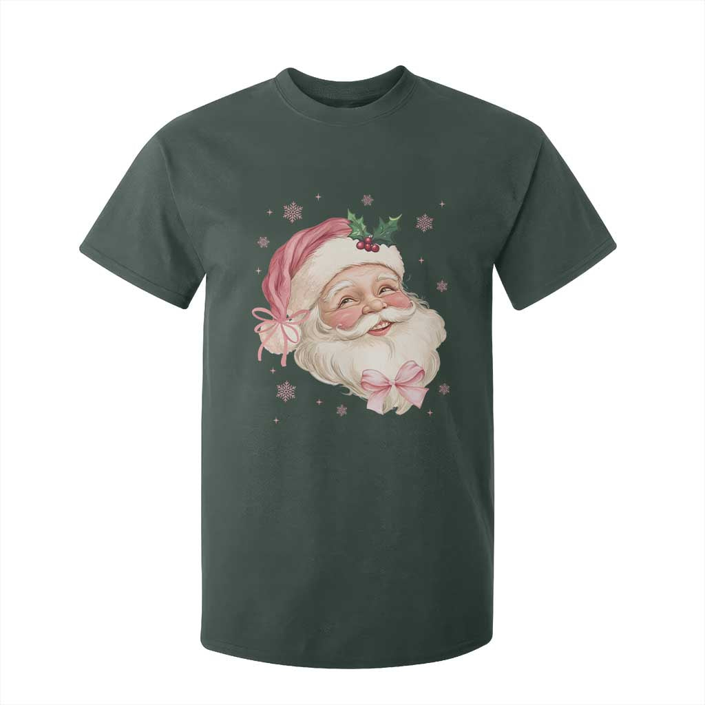 Christmas Coquette Pink Santa Bow T Shirt For Kid TS11 Dark Forest Green Print Your Wear