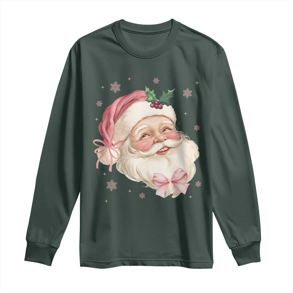 Christmas Coquette Pink Santa Bow Long Sleeve Shirt TS11 Dark Forest Green Print Your Wear