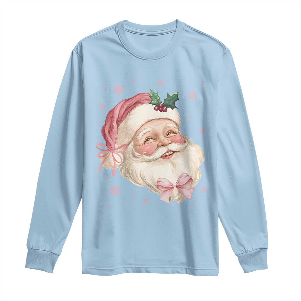 Christmas Coquette Pink Santa Bow Long Sleeve Shirt TS11 Light Blue Print Your Wear