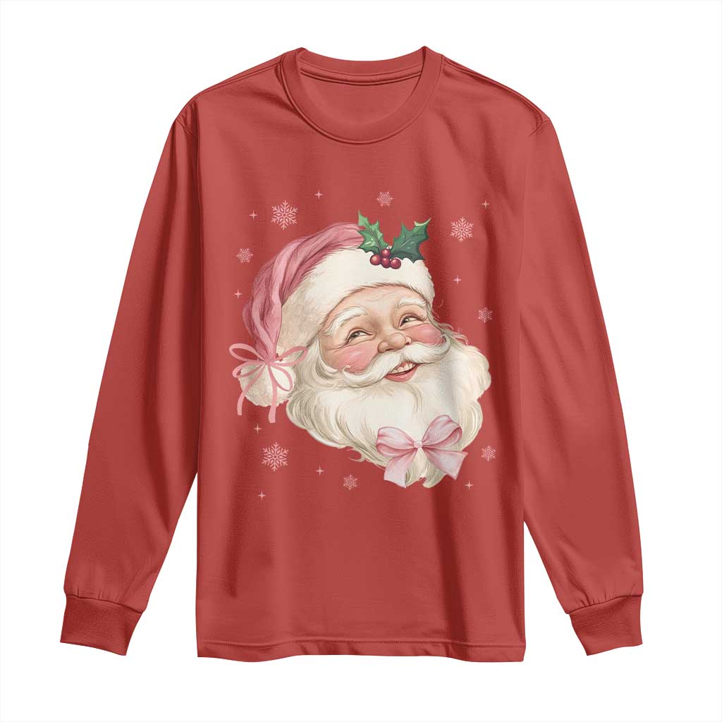Christmas Coquette Pink Santa Bow Long Sleeve Shirt TS11 Red Print Your Wear