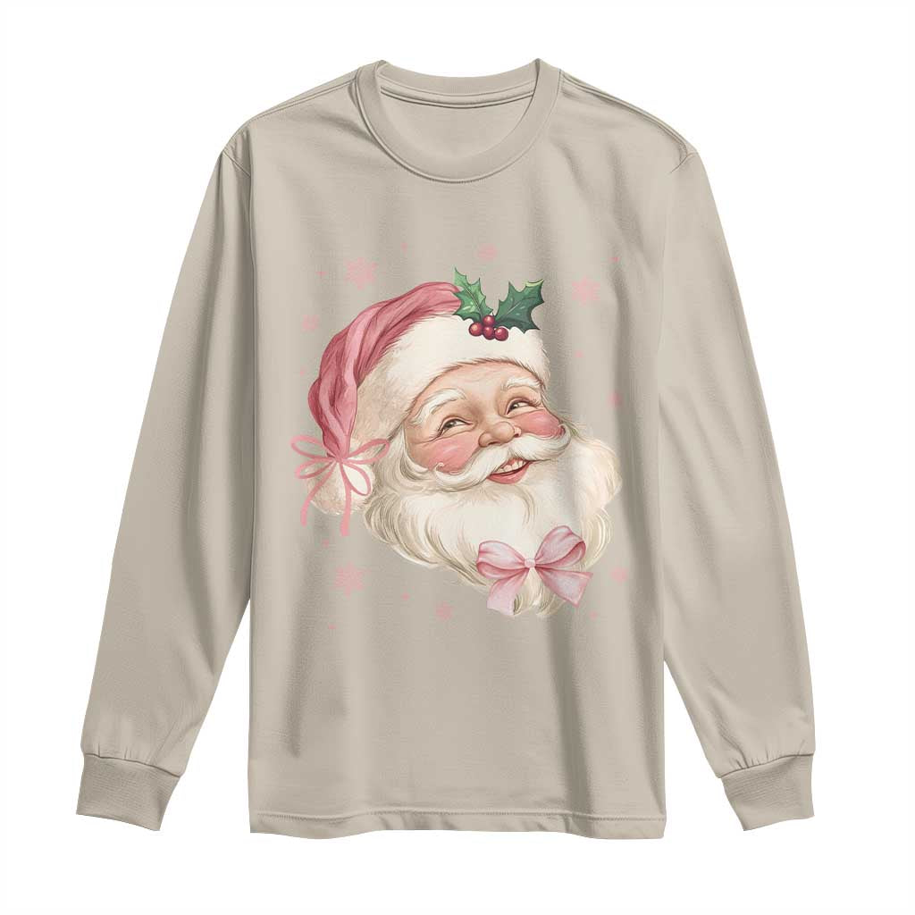 Christmas Coquette Pink Santa Bow Long Sleeve Shirt TS11 Sand Print Your Wear