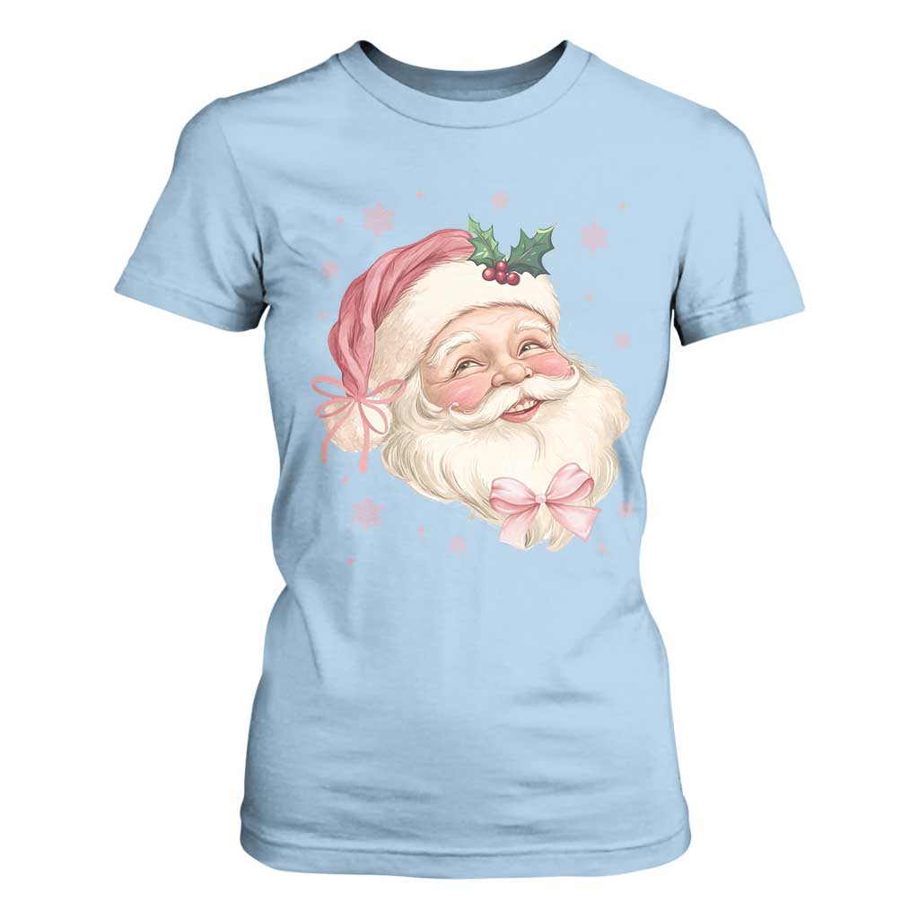 Christmas Coquette Pink Santa Bow T Shirt For Women TS11 Light Blue Print Your Wear