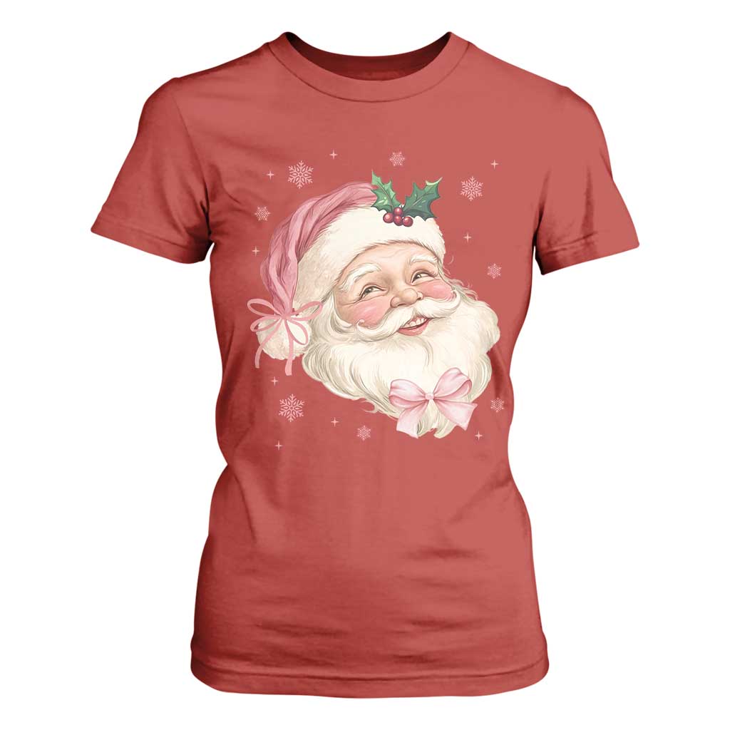 Christmas Coquette Pink Santa Bow T Shirt For Women TS11 Red Print Your Wear