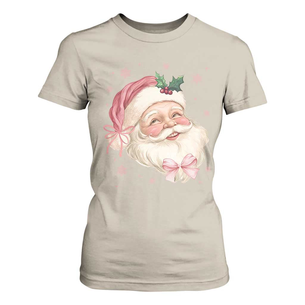 Christmas Coquette Pink Santa Bow T Shirt For Women TS11 Sand Print Your Wear