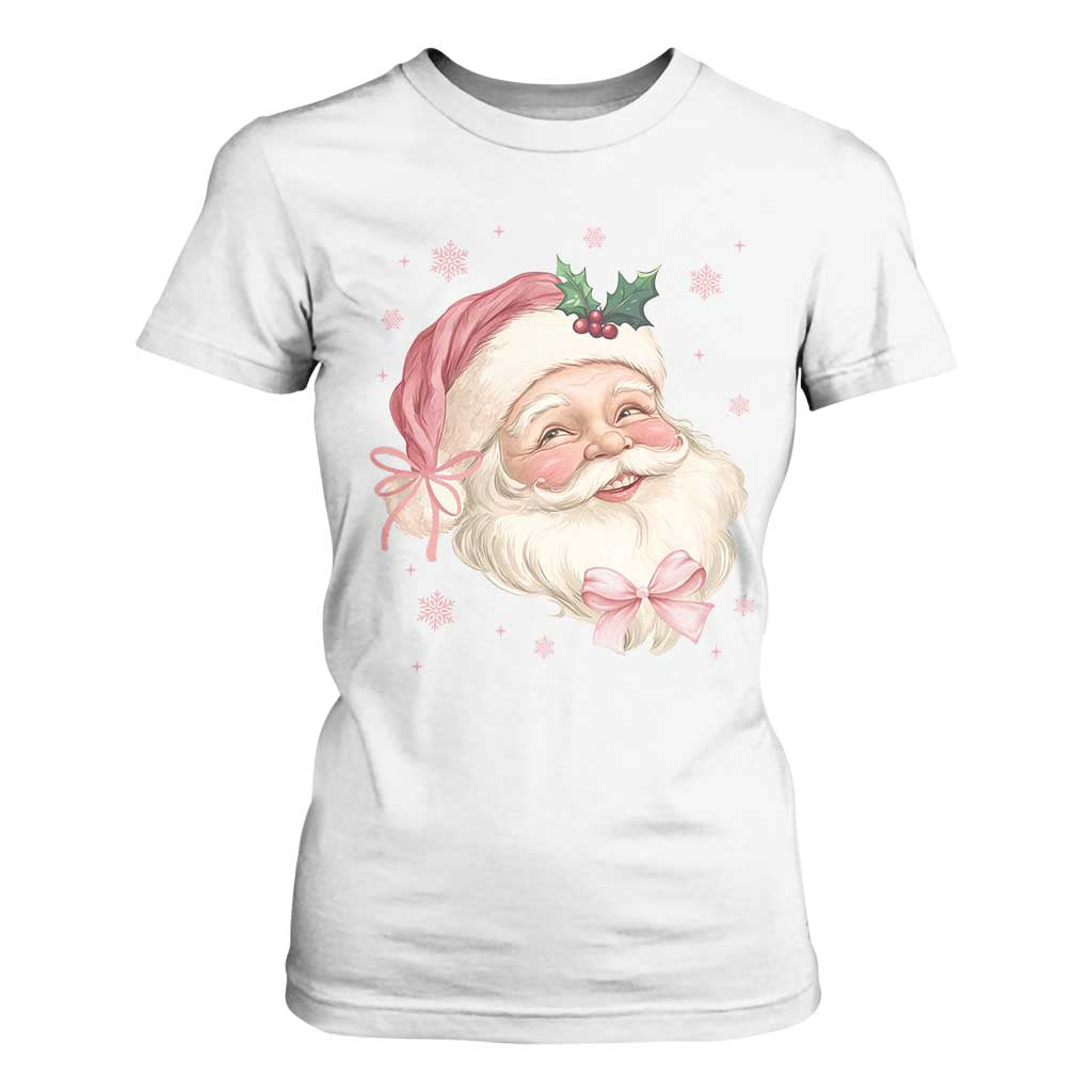 Christmas Coquette Pink Santa Bow T Shirt For Women TS11 White Print Your Wear