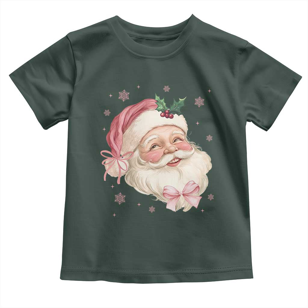 Christmas Coquette Pink Santa Bow Toddler T Shirt TS11 Dark Forest Green Print Your Wear
