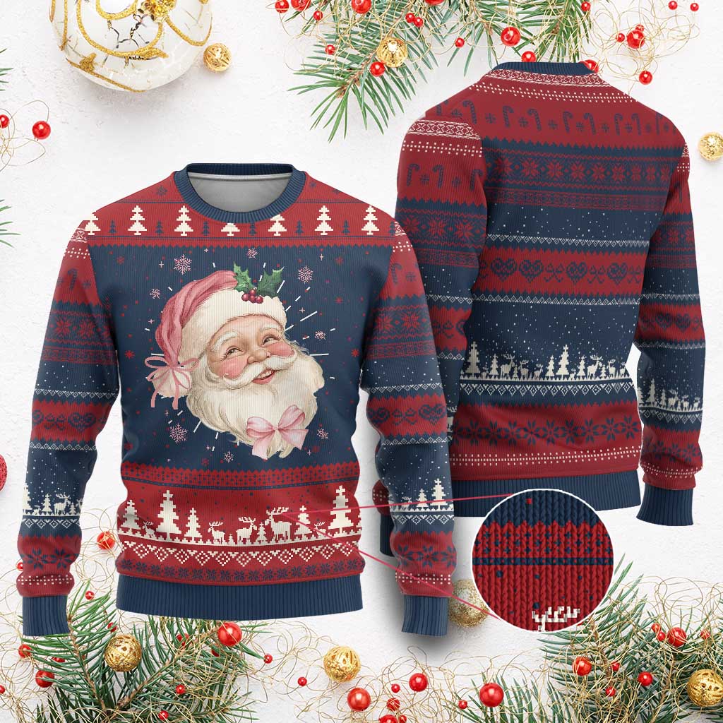Christmas Coquette Pink Santa Bow Ugly Christmas Sweater TS11 Burgundy Print Your Wear