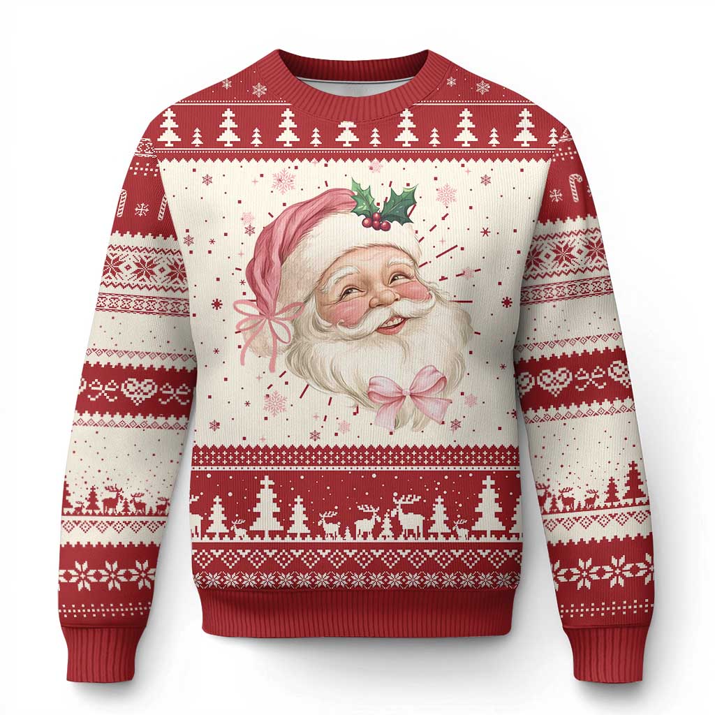 Christmas Coquette Pink Santa Bow Ugly Christmas Sweater TS11 Red Print Your Wear
