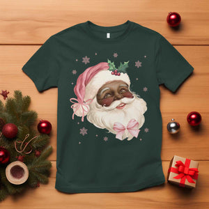 Christmas Coquette Pink Black Santa Bow T Shirt TS11 Dark Forest Green Print Your Wear