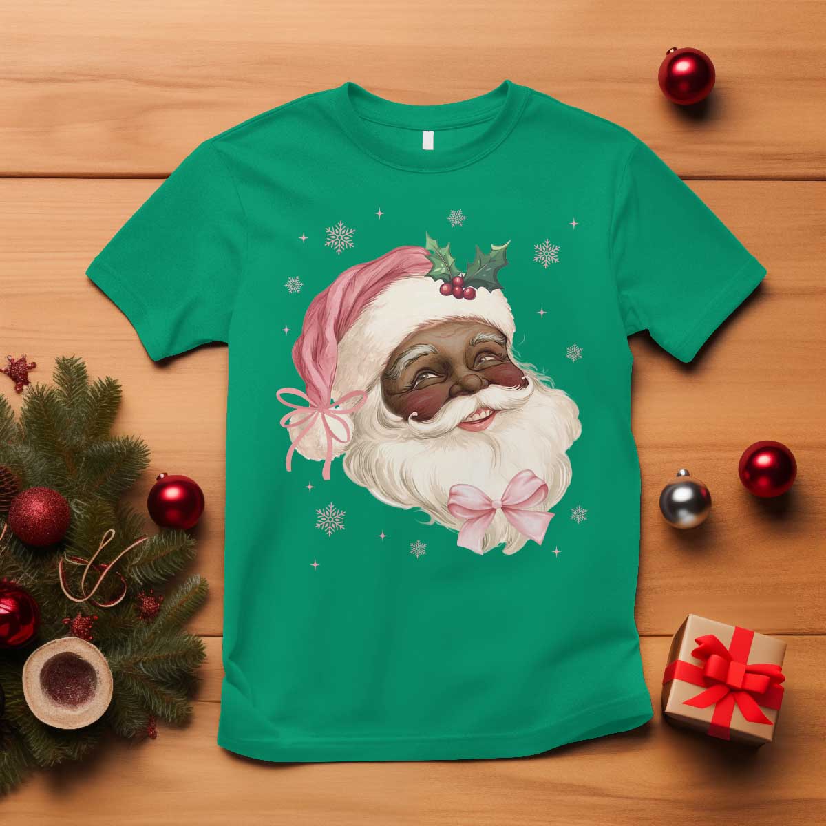 Christmas Coquette Pink Black Santa Bow T Shirt TS11 Irish Green Print Your Wear