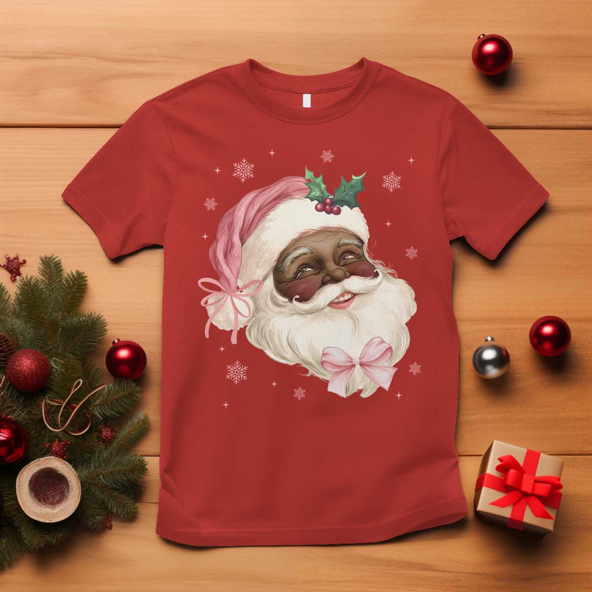 Christmas Coquette Pink Black Santa Bow T Shirt TS11 Red Print Your Wear