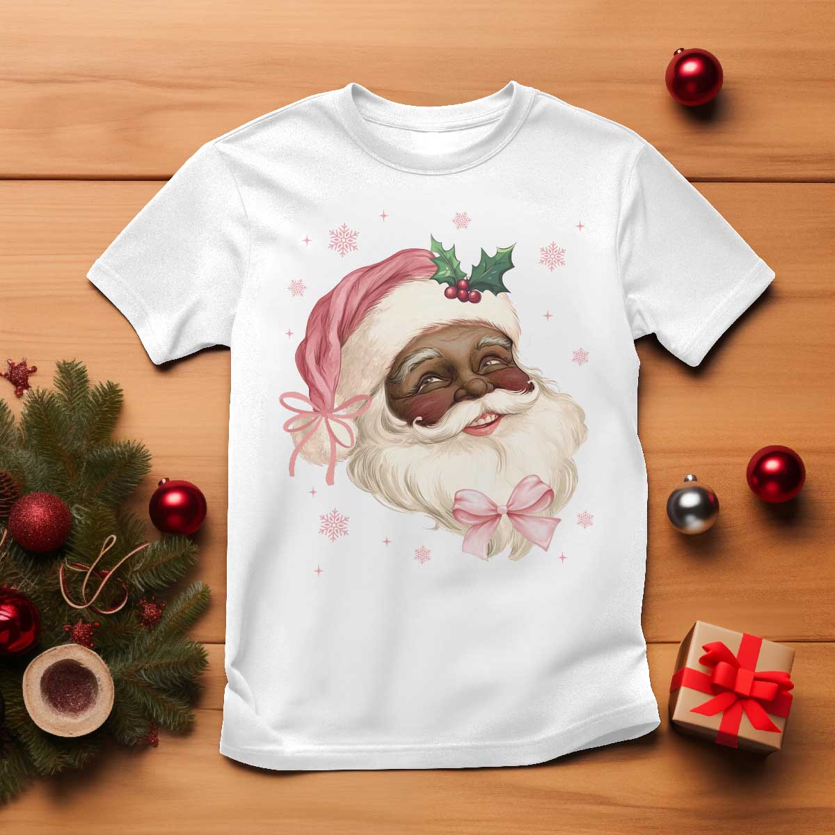 Christmas Coquette Pink Black Santa Bow T Shirt TS11 White Print Your Wear