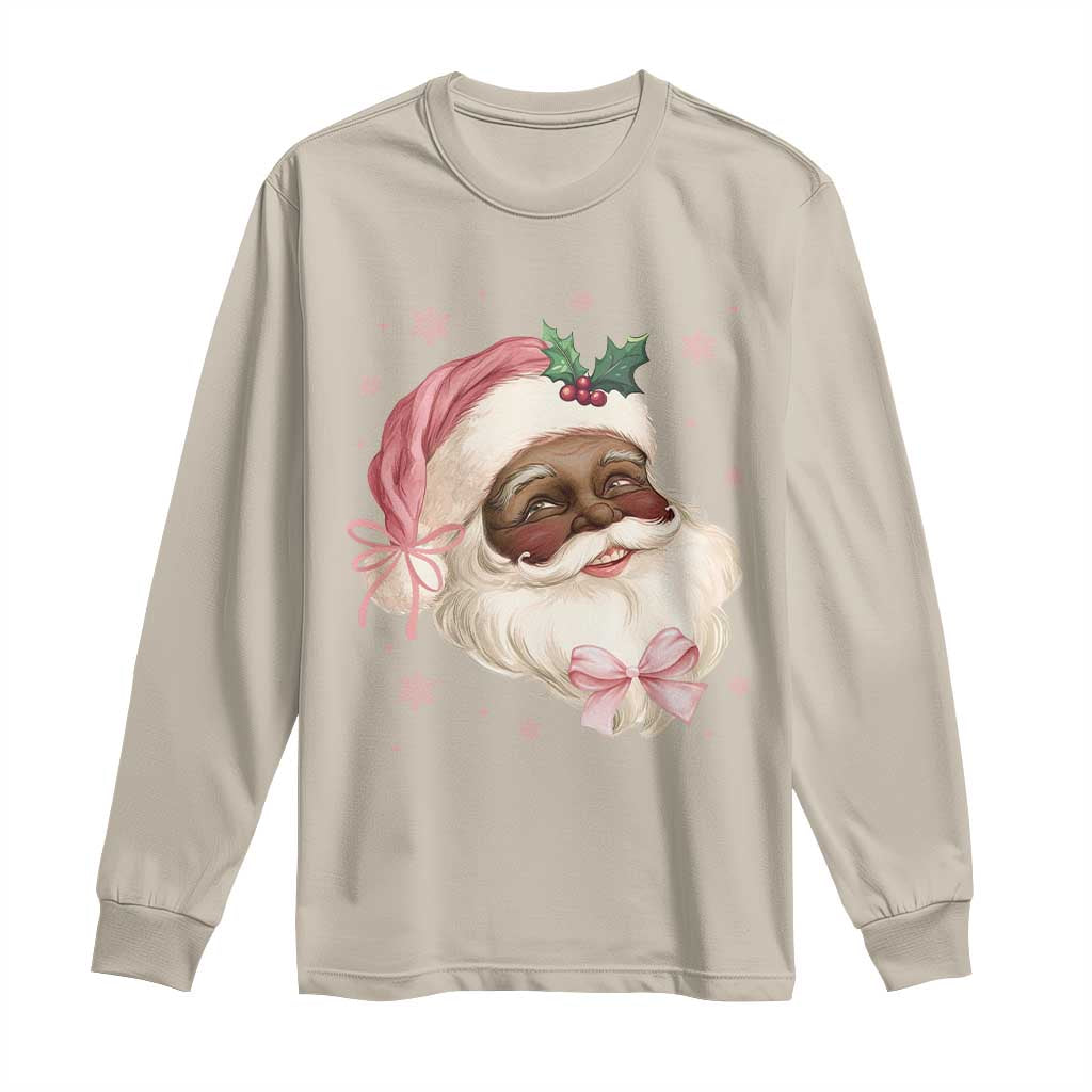 Christmas Coquette Pink Black Santa Bow Long Sleeve Shirt TS11 Sand Print Your Wear
