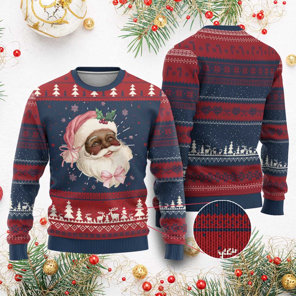 Christmas Coquette Pink Black Santa Bow Ugly Christmas Sweater TS11 Burgundy Print Your Wear