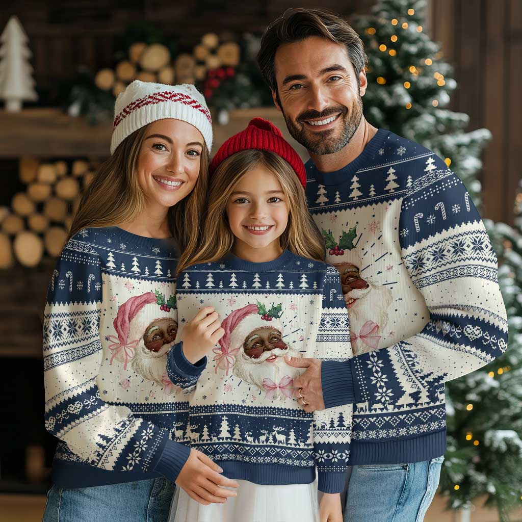 Christmas Coquette Pink Black Santa Bow Ugly Christmas Sweater TS11 Navy Print Your Wear