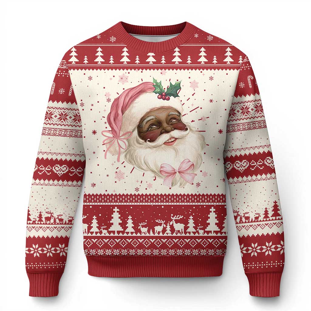 Christmas Coquette Pink Black Santa Bow Ugly Christmas Sweater TS11 Red Print Your Wear