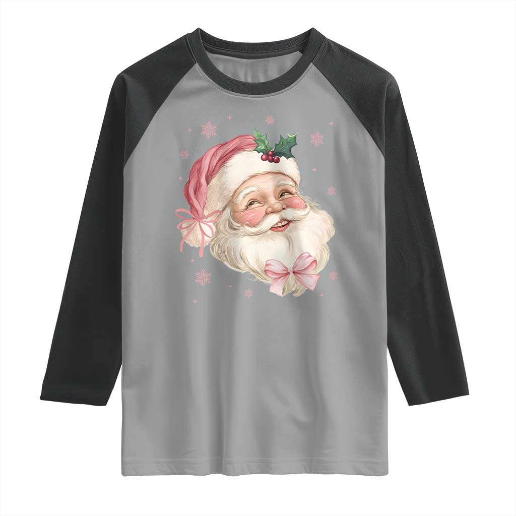 Christmas Coquette Pink Santa Bow Raglan Shirt TS11 Sport Gray Black Print Your Wear